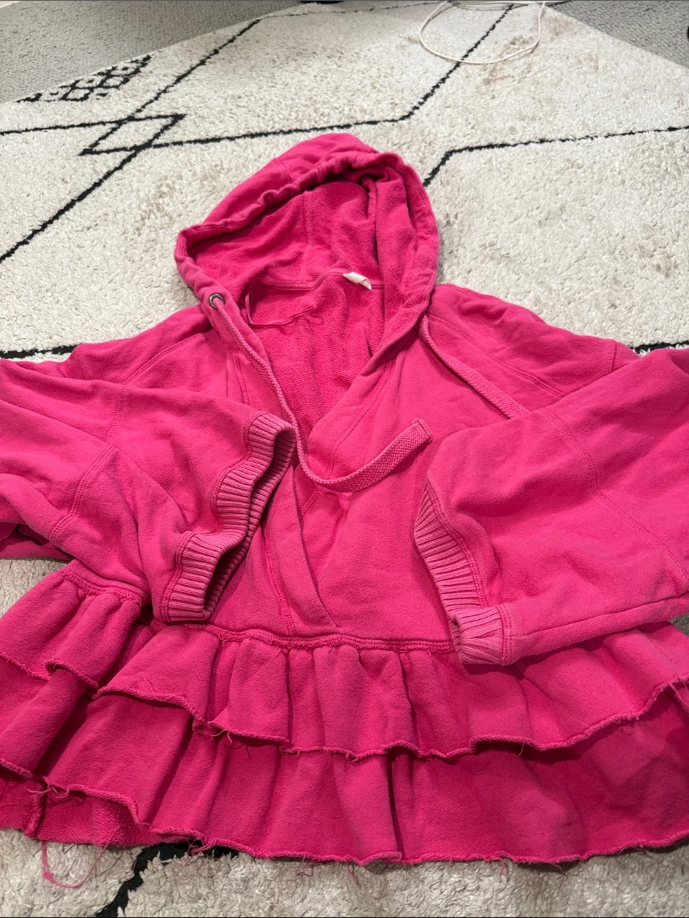 free people Hot Pink Ruffle-Hem Hooded Jacket L - Picture 3 of 6